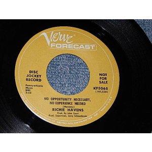 画像: RICHIE HAVENS - A) No Opportunity Necessary, No Experience Needed    B) Three Day Eternity  (A:Ex+++/B:Ex+++) / 1967 US AMERICA  ORIGINAL "PROMO" Used 7" Single 