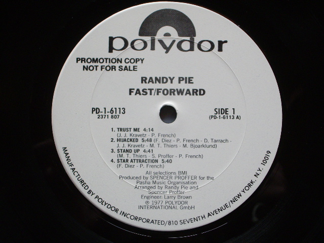 画像: RANDY PIE - FAST I FOWAWRD  / 1977 US ORIGINAL WHITE LABEL PROMO LP 