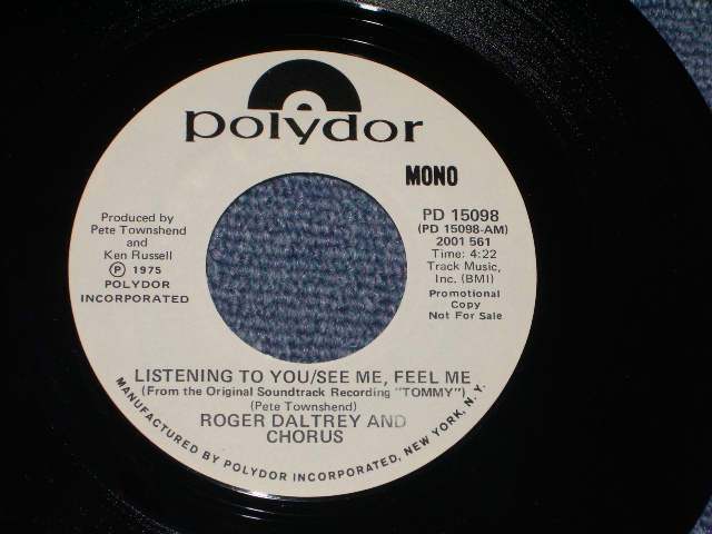 画像: ROGER DALTREY of THE WHO - LISTEN TO YOU /SEE ME FEEL ME * from THE MOVIE ) / 1975 US ORIGINAL PROMO ONLY 7"SINGLE With PICTURE SLEEVE