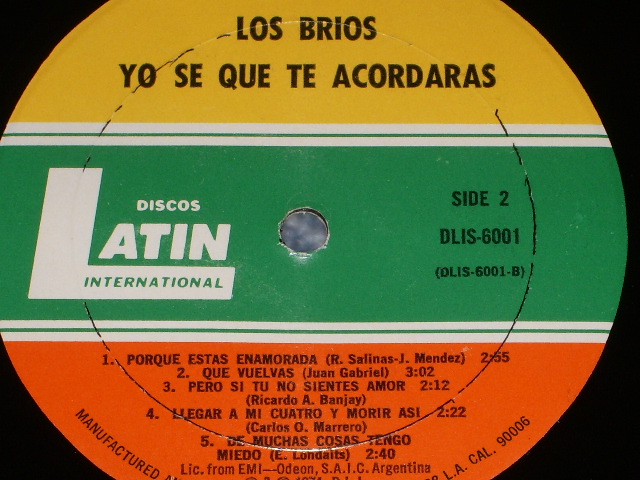 画像: LOS BRIOS - YO S3E QUE TE ACORDARADS / 1974  ARGENTINA  ORIGINAL LP 