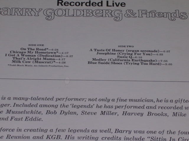 画像: BARRY GOLDBERG -  RECORDED LIVE /  US ORIGINAL Sealed LP 