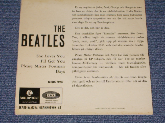 画像: THE BEATLES -  SHE LOVES YOU  ( 4 Tracks EP : Ex+++/MINT- ) / 1964  SWEDEN ORIGINAL Used 7" EP With PICTURE SLEEVE 