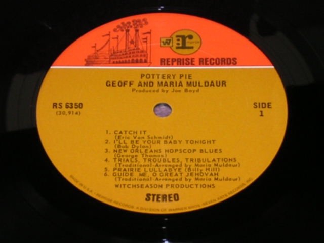 画像: GEOFF & MARIA MULDAUR - POTTERY PIE (Matrix #A)RS 6350 30914A  CSM-1 STERLING RL  B)RS 6350 30915B CSM-1-A STERLING RL) "SANTA MARIA Press in CA"  (VG+++/Ex++ WOFC, EDSP) / 1969 US AMERICA ORIGINAL 1st press "2-COLOR label" Used LP