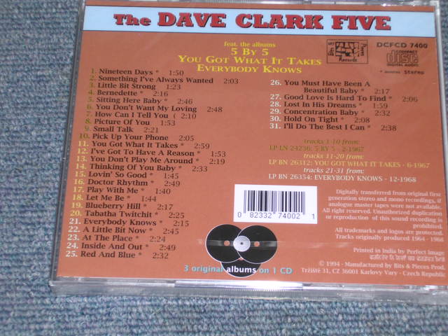 画像: DAVE CLARK FIVE, THE - COMPLETE HISTORY VOL.4 : 5 BY 5 + YOU GOT WHAT IT TAKES + EVERYBODY KNOWS / 1994 CZECH REPUBLIC SEALED CD