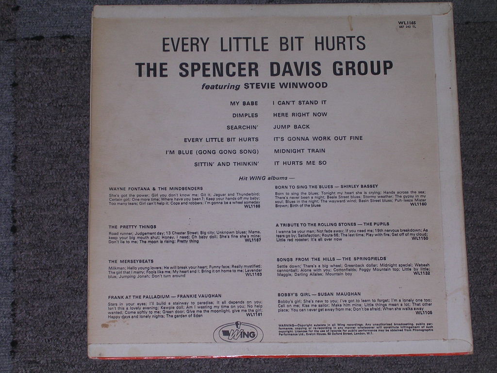 画像: SPENCER DAVIS GROUP - EVERY LITTLE BIT HURTS ( REISSUE of THEIR FIRST ALBUM )  /  1968 UK  MONO LP 