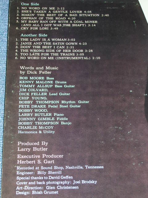画像: DICK FELLER - NO WORD ON ME  / 1974 US ORIGINAL LP 
