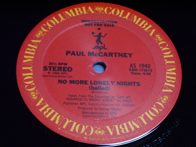 画像: PAUL McCARTNEY(BEATLES) - NO MORE LONELY NIGHT / 1985 US Promo Only 12" 