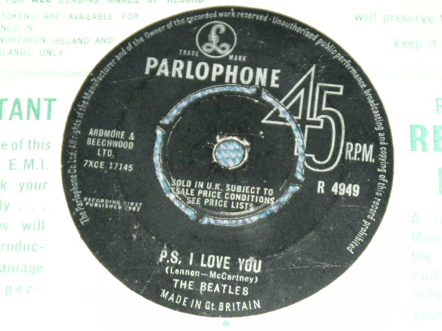 画像: THE BEATLES - LOVE ME DO & P.S.I LOVE YOU / 1963 UK Original 3rd or 4th Press  BLACK Label  'SOLD in UK' Credit Used 7" Single