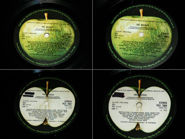 画像:  BEATLES  - THE BEATLES (WHITE ALBUM) (No.0528661) (NO INSERTS) (Matrix #1)YEX 709-1  4 GGO 2)YEX 710-1  2 GAM 3)YEX 711-1  1 HM 4)YEX 712-1  3LAG) (Ex-/Ex++ Looks:Ex+ EDSP, WOL, TEAR)  / 1968 UK ENGLAND ORIGINAL TOP OPEN  "2nd Press 'An E.M.I. Recording' Credit Label" STEREO Used 2 LP