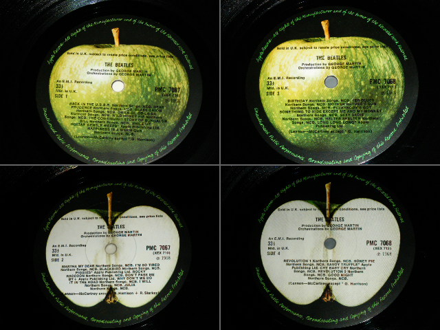 画像:  BEATLES  - THE BEATLES (WHITE ALBUM) (Matrix #A)XEX 709-1   JAA B)XEX 710-1  3 AG  C)XEX 711-1  1 MT D)XEX 712-1  2 OG)Ex++/Ex+++ Looks:Ex++) No.0291046) / 1968 UK ORIGINAL TOP OPEN & 2nd Press 'An E.M.I. Recording' Credit Label Used MONO  2 LP ALL Insetrs ( 4 x Pics & 1 x Poster )  