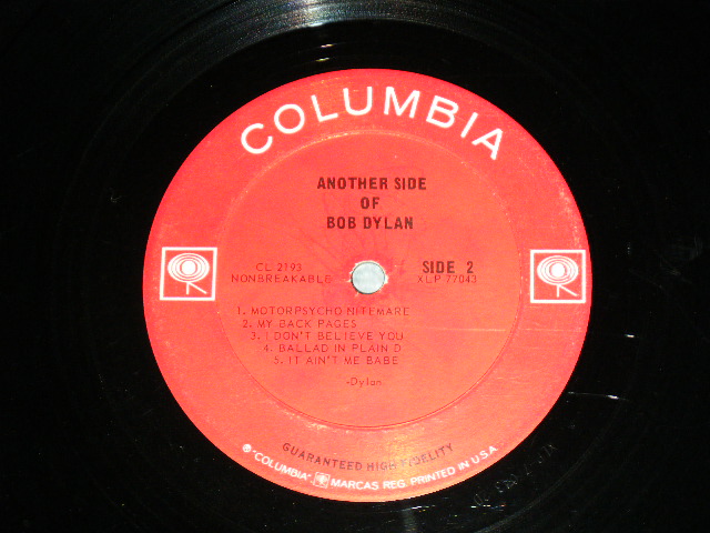 画像: BOB DYLAN - ANOTHER SIDE OF BOB DYLAN /  1964 US ORIGINAL RELEASED VERSION 2 EYES with 'GUARANTEED HIGH FIDELITY' Label MONO LP