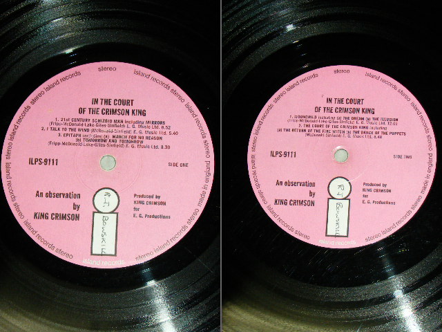 画像: KING CRIMSON  - IN THE COURT OF THE CRIMSON KING (Matrix# A)ILPS 9 111 A ▽ 2  1 2 2 3 B)ILPS 9 111 B // 4   1 1   1 (Ex++/) / 1969 UK ORIGINAL 1st Press "PINK  With WHITE "i" Label" Used LP 