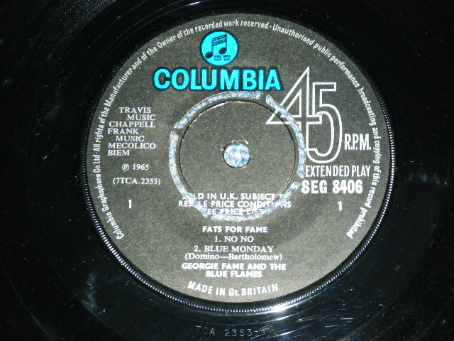 画像: GEORGIE FAME - FATS FOR FAME( Ex+++,Ex++/Ex+++ )  / 1965 UK ORIGINAL 45rpm 7" EP 