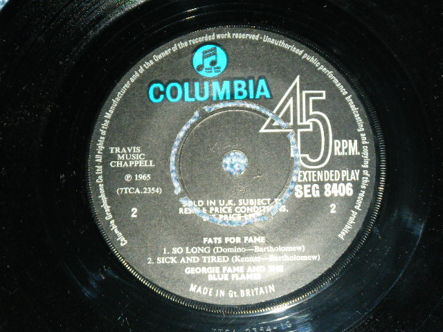 画像: GEORGIE FAME - FATS FOR FAME( Ex+++,Ex++/Ex+++ )  / 1965 UK ORIGINAL 45rpm 7" EP 