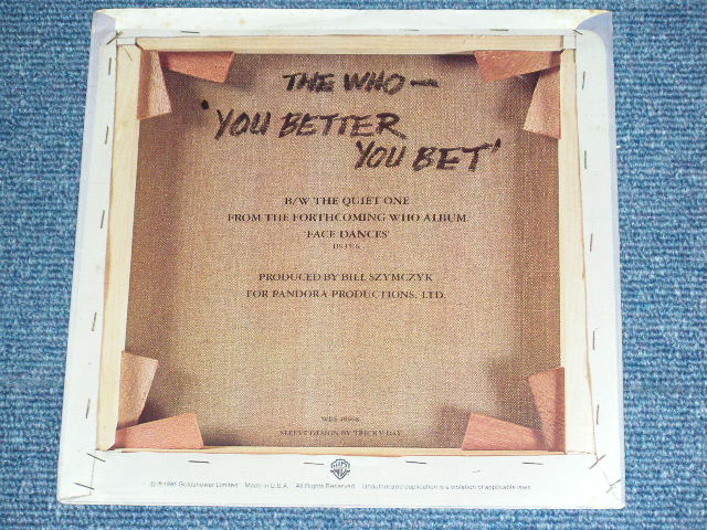 画像: THE WHO -  YOU BETTER YOU BET / 1981 US ORIGINAL Used  7"Single With PICTURE SLEEVE  