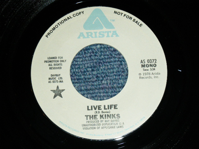 画像: THE KINKS - LIVE LIFE ( MONO / STEREO ) / 1978 US ORIGINAL PROMO ONLY Same Flip  Used  7"Single With COMPANY  SLEEVE  