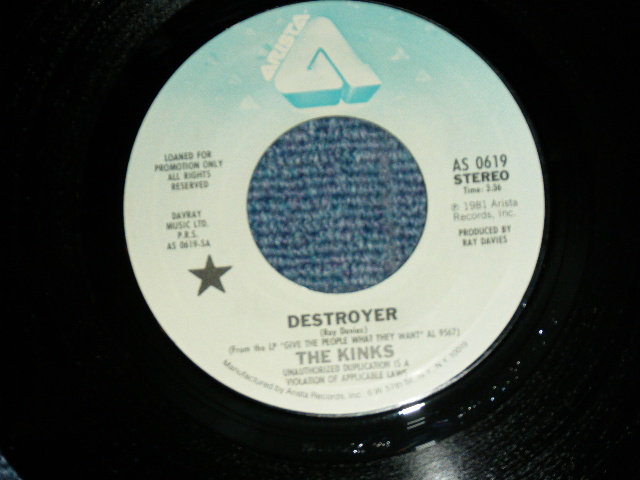 画像: THE KINKS - DESTROYER ( MONO / STEREO ) / 1980 US ORIGINAL PROMO ONLY Same Flip  Used  7"Single With COMPANY  SLEEVE  