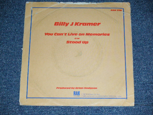 画像: BILLY J. KRAMER - YOU CAN'T LIVE ON MEMORIES / 1983  UK ORIGINAL Used 7"SINGLE With PICTURE SLEEVE
