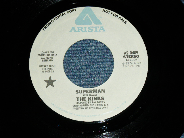 画像: THE KINKS - SUPERMAN ( MONO / STEREO ) / 1978 US ORIGINAL PROMO ONLY Same Flip  Used  7"Single With COMPANY SLEEVE  