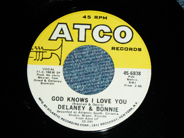 画像: DELANEY & BONNIE - ONLY YOU KNOW AND I KNOW ( FAT LOGO for 1st Press  ) / 1971  US ORIGINAL Used 7"SINGLE With COMPANY SLEEVE