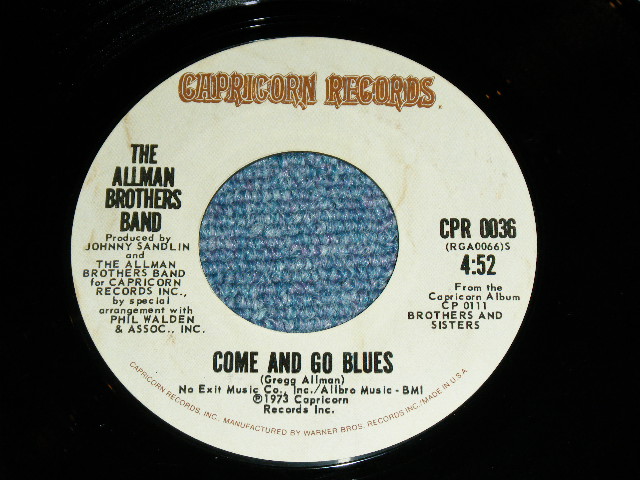 画像: THE ALLMAN BROTHERS BAND - A)JESSICA (EDITED VERSION4:00)  B)COME AND GO BLUES (Ex++/Ex++)  / 1973 US AMERICA ORIGINAL Used 7" inch Single