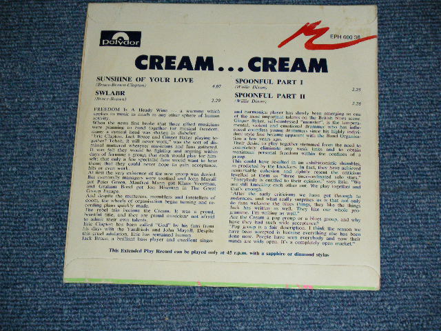 画像: CREAM - CREAM...CREAM  / 1960's AUSTRALIA ORIGINAL Used 7"45rpm EP With PICTURE SLEEVE