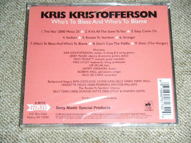 画像: KRIS KRISTOFFERSON -  WHO'S TO BLESS  / 1996 US ORIGINAL Brand New SEALED CD
