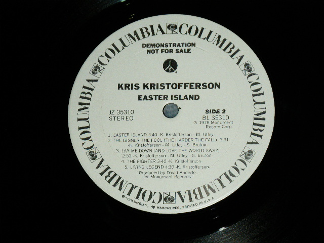 画像: KRIS KRISTOFFERSON - EASTER ISLAND / 1978 US ORIGINAL 'WHITE Label PROMO' Used  LP