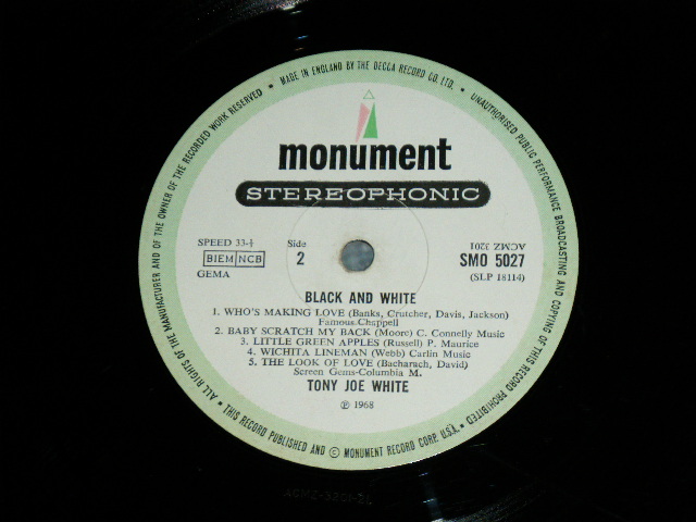 画像: TONY JOE WHITE - BLACK AND WHITE ( Matrix # 1L/2L  Ex++/Ex+ ) / 1969 UK ENGLAND  ORIGINAL Used LP 