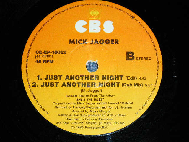 画像: MICK JAGGER of The ROLLING STONES - JUST ANOTHER NIGHT / 1985  PHILLIPPINS ORIGINAL Used 12"Single  