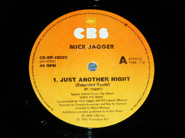 画像: MICK JAGGER of The ROLLING STONES - JUST ANOTHER NIGHT / 1985  PHILLIPPINS ORIGINAL Used 12"Single  