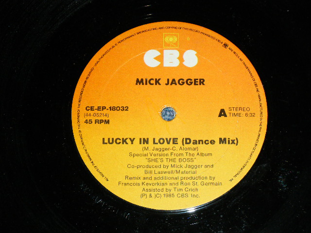 画像: MICK JAGGER of The ROLLING STONES -  LUCKY IN LOVE  / 1985  PHILLIPPINS ORIGINAL Used 12"Single  