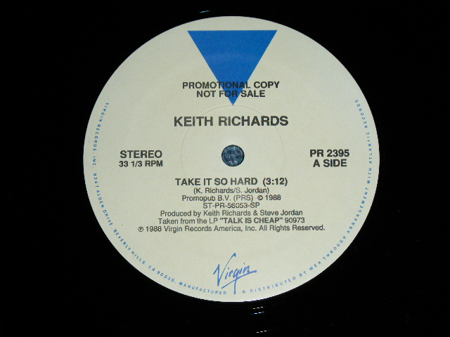画像: KEITH RICHARDS of The ROLLING STONES -  TAKE IT SO HARD  / 1988  US AMERICA  ORIGINAL PROMO ONLY Used 12"Single  