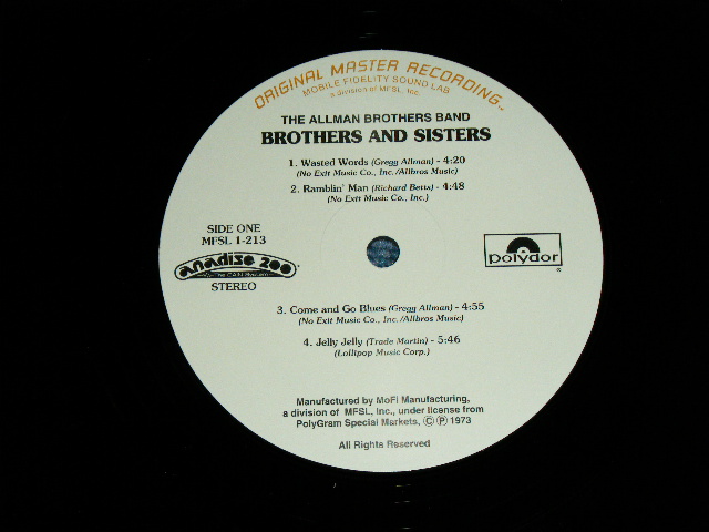 画像: THE ALLMAN BROTHERS BAND -  BROTHERS AND SISTERS / 1994 US ORIGINAL HALF SPEED MASTER Limited #3632 Used LP 