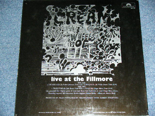 画像: CREAM - WHEELS OF FIRE - LIVE AT FILLMORE  ( Matrix Number "TYPING STYLE"582040 A ▽1 420 1 1  / 582040 B▽ 1 420 1 1 : Ex++/Ex+ )  / 1968 UK ENGLAND ORIGINAL 1st PRESS  COATING Jacket MONO  Used LP