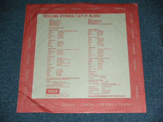 画像:  THE ROLLING STONES - LET IT BLEED ( Unboxed DECCA  : Matrix Number : 1A/2A : MINT-/MINT- : With POSTER ) / 1969 UK ORIGINAL "Unboxed DECCA Label" MONO LP 