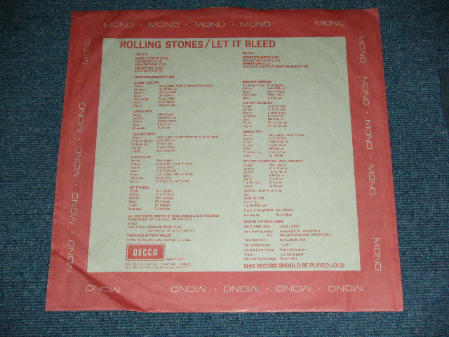 画像:  THE ROLLING STONES - LET IT BLEED (Unboxed DECCA  : Matrix Number : 1A/2A : MINT-/MINT- : With POSTER ) / 1969 UK ORIGINAL "Unboxed DECCA Label" MONO LP 