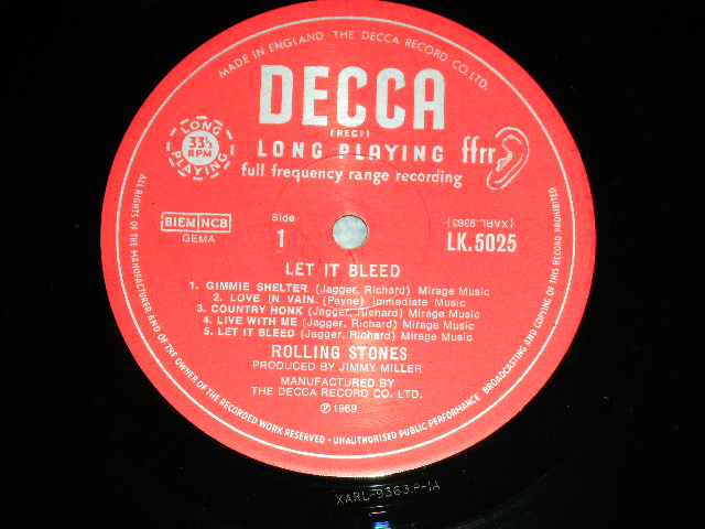 画像:  THE ROLLING STONES - LET IT BLEED ( Unboxed DECCA  : Matrix Number : 1A/2A : MINT-/MINT- : With POSTER ) / 1969 UK ORIGINAL "Unboxed DECCA Label" MONO LP 