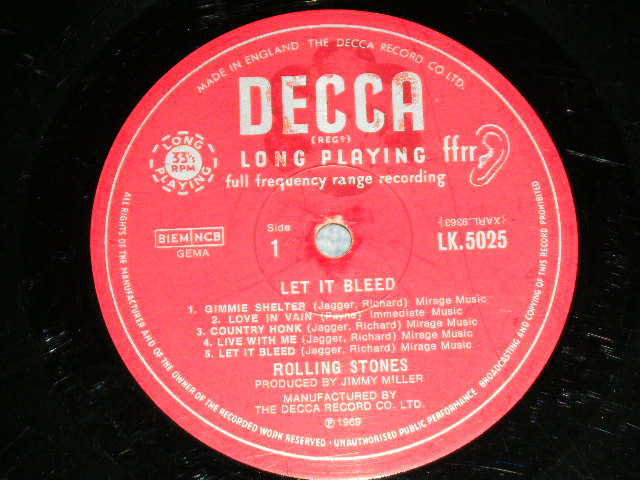 画像:  THE ROLLING STONES - LET IT BLEED ( Unboxed DECCA  : Matrix Number : P-1A/P-2A : VGlll/VG+++ ) / 1969 UK ORIGINAL "Unboxed DECCA Label" MONO LP 