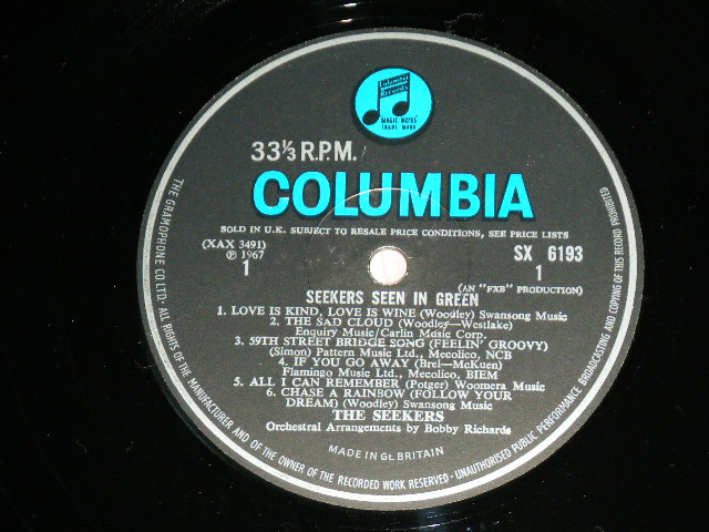 画像: The SEEKEERS - SEEN IN GREEN ( Ex+++/MINT- ) / 1967 UK ENGLAND ORIGINAL MONO "BLUE Columbia Label" Used LP 