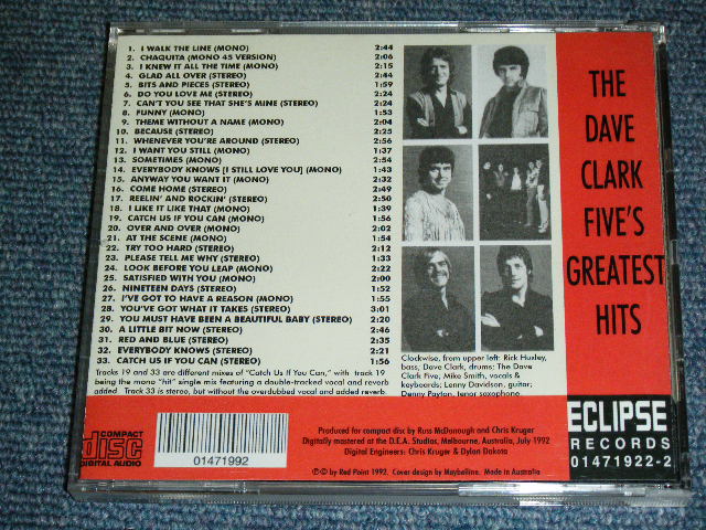 画像: DAVE CLARK FIVE, THE -  GREATEST HITS ( STEREO )  / 1992  AUSTRALIA Used CD-R 