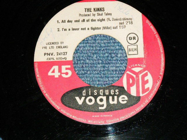 画像: THE KINKS - ALL DAY AND ALL OF THE NIGHT / 1964FRANCE  ORIGINAL Used  7"45 rpm EP With PICTURE SLEEVE 