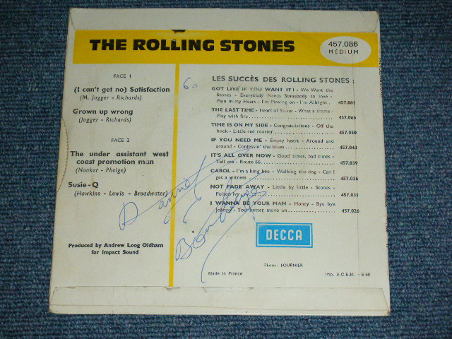 画像: THE ROLLING STONES - SATISFACTION ( 4Tracks EP : Ex+/VG+++ )  / 1968 MAY FRANCE 2nd Press Version Used 7"EP with PICTURE SLEEVE 