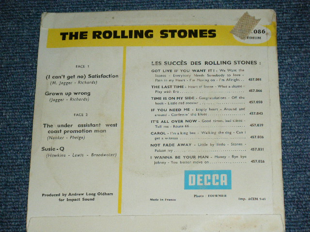 画像: THE ROLLING STONES - SATISFACTION ( 4Tracks EP : Ex+/Ex )  / 1965 SEPTEMBER FRANCE ORIGINAL 1st Press Used 7"EP with PICTURE SLEEVE 