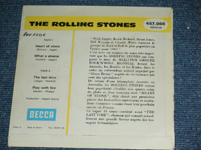 画像: THE ROLLING STONES - HEART OF STONE ( 4Tracks EP : Ex+++/Ex+++ )  / 1965 MARCH FRANCE ORIGINAL 1st Press Used 7"EP with PICTURE SLEEVE 