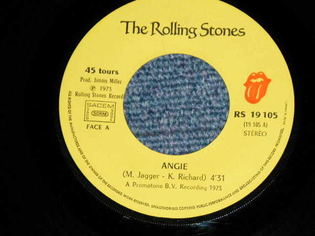 画像: The ROLLING STONES - ANGIE ( TOP OPEN JACKET : VG+++/Ex )  / 1975 FRANCE ORIGINAL Used 7"Single  with PICTURE SLEEVE 
