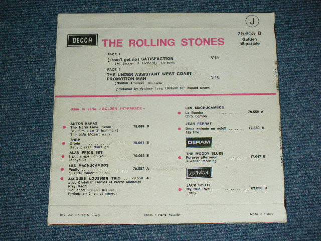 画像: THE ROLLING STONES - SATISFACTION ( Ex++/Ex+++ )  / 1970's  FRANCE REISSUE "BOXED 'DECCA'" Label Used 7"Single with PICTURE SLEEVE 