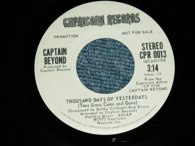画像: CAPTAIN BEYOND - THOUSAND DAYS OF YESTERDAY / 1972 US AMERICA ORIGINAL PROMO ONLY  Used 7"Single