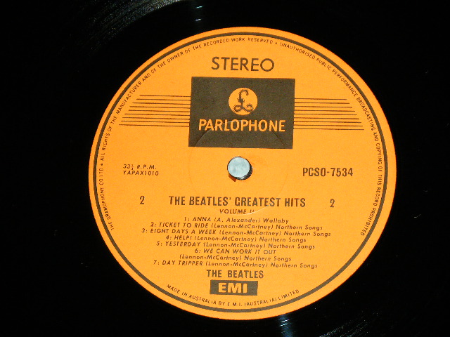 画像: THE BEATLES - THE BEATLES' GREATEST HITS VOL.2 ( Ex++,Ex/MINT-) / 1970's  AUSTRALIA 2nd Press? ORANGE LABEL ONE EMI Used LP