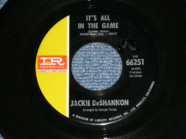 画像1: JACKIE DeSHANNON  DE SHANNON - IT'S ALL IN THE GAME  ( Ex++/Ex++ )  / 1968 USA ORIGINAL Used 7" Single 